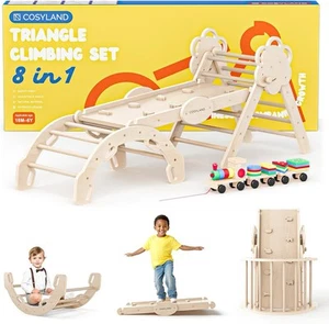 Kletterdreieck Für Kinder 8in1 Mit Verstellbarer Rutsche Für 1-6 Jahre Aus Holz - Bild 1 von 9