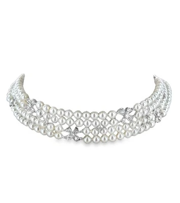 Tiffany & Co. Collar Gargantilla Platino Akoya Perla Cultivada Floral Diamante 1994 Foto 1 de 4