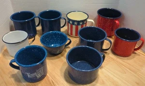 Lot Of 10 Enamelware Campfire Cups Coffee Mugs Different Sizes & Colors - Picture 1 of 6