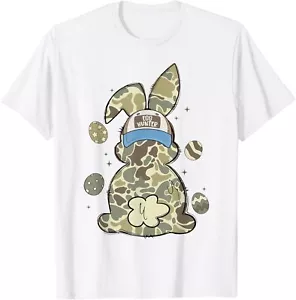 Egg Bunny With Cap Camo Hunting Boys Girls Happy Easter Day T-Shirt Hoodie - Picture 1 of 12
