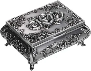 Vintage Metal Jewelry Box Small Trinket Treasure Chest Organizer Antique - Bild 1 von 7