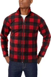 Chaqueta polar Amazon Essentials para hombre negra roja a cuadros cremallera completa - Talla: XS - Imagen 1 de 1