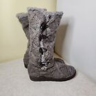 Muk Luks sweater cable knit slipper boot Gray & Brown Size 10 Faux fur lined