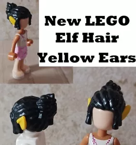 New LEGO Elf Hair yellow Ears Standard Color Black Messy Bun Wig Unisex Elves - Picture 1 of 1