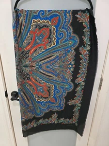 Louis Castellanos Silk Scarf 44x44 Black Blue Paisley Square Designer Wrap - Picture 1 of 3