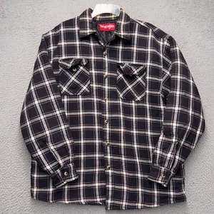 Wrangler Shacket Mens Large Black Gray Plaid Button Front Lined Outdoor Workwear - Picture 1 of 11