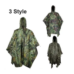 Waterproof Army Hooded Ripstop Festival Rain Poncho Outdoor Military Hiking - Picture 1 of 15