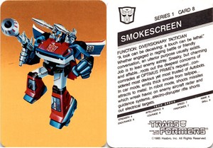 1985 Hasbro Milton Bradly, Transformers Card, #8 Smokescreen (A27)