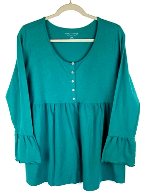 Blusa Top Para Mujer Soft Surroundings Talla XL Botón Pullover Elastizada Verde Azulado Foto 1 de 4