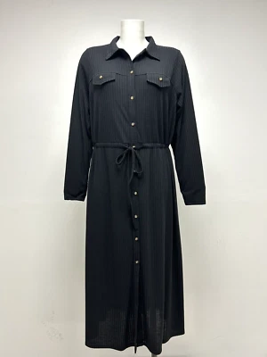 Ex Evans Curve Drawstring Black Ribbed Utility Dress Sizes 18 20 22/24 26/28 - Image 1 of 4