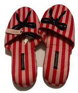 Victoria Secret Slippers NWT Striped size Large Red And Pink Stripe - Picture 1 of 4