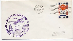 US 1960 First Flight Cover TWA 707 Jet Los Angeles CA to Detroit MI J-0460 - Bild 1 von 2