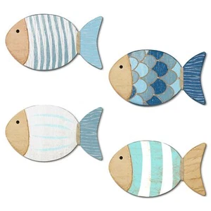 4 Ps Wood Fish Nautical Beach Wall Decor Wooden Fish Wall Art Hanging Fish Wall - Picture 1 of 7