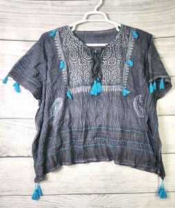 2 Chic Gris Azul Boho Borlado Playa Natación Encubrimiento Kimono Talla Única - Imagen 1 de 9