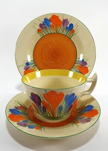 VINTAGE CLARICE CLIFF TRIO IN THE CROCUS PATTERN REF 5/6 - Picture 1 of 15