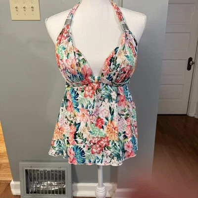 Tankini push-up estilo halter Venus Goddess, talla 8, estampado floral blanco nuevo sin etiquetas con Foto 1 de 4