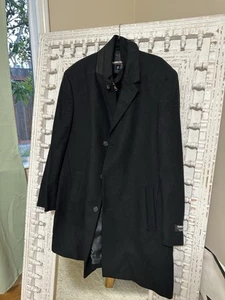 Kirkland Signature Men's 48R Wool Cashmere Blend Overcoat Coat Black Herringbone - Picture 1 of 2