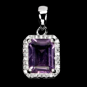 925 Sterling Silver Pendant Octagon Amethyst 9x7mm Natural Gemstone Jewelry - Picture 1 of 14