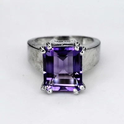 Anello astrologico semplice in argento sterling 925 ametista viola naturale... - Immagine 1 di 4