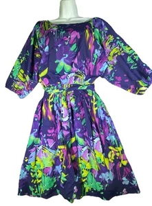 Eliza J Abstract Floral Knee Length Fit and Flare Dress Size 6 Lined Belt - Picture 1 of 14
