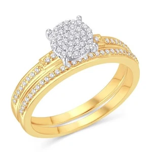 0.25 cttw Round Diamond Cluster Bridal Wedding Ring Set 10k Yellow Gold - Picture 1 of 2