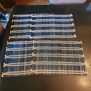Set Of 4 Blue & Natural Bamboo Woven Placemats With Fringe Details - Picture 1 of 4