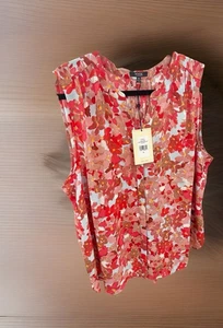 NYDJ Damen ärmellos rosa Blumen Biesen Bluse Top Plissee hinten, Größe M - Bild 1 von 5