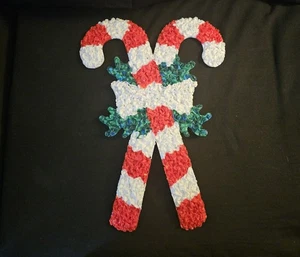 Vintage HTF Melted Plastic Popcorn Wall Window Decoration Candy Cane Christmas - Picture 1 of 5