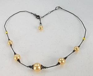 Golden Yellow Pearl Sterling Silver Necklace 18 Inches  11.9 mm 9.9 mm 7.9 mm - Picture 1 of 12