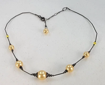 Golden Yellow Pearl Sterling Silver Necklace 18 Inches  11.9 mm 9.9 mm 7.9 mm - Image 1 of 4