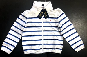 NWT $125 Polo Ralph Lauren Boys Size 7 Zip-Up White Striped Jacket - Picture 1 of 10