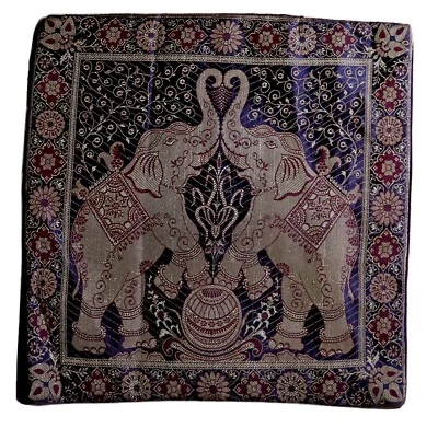 Elephant Silk Brocade Pillow Cover Throw Indian Decor Pillow Cover Set Of 4 Pcs - Image 1 of 4