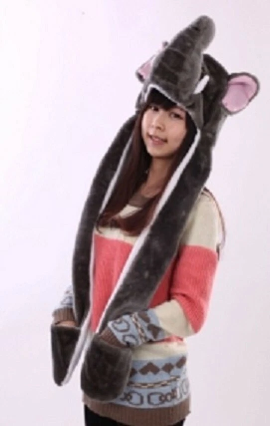 Elefante Fiesta Halloween Disfraz Animal Peluche 3 en 1 Sombrero Bufanda Mitón Foto 1 de 1