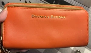 Dooney Bourke Large Orange Leather Double Compartment Clutch Organizer Wallet - Picture 1 of 17