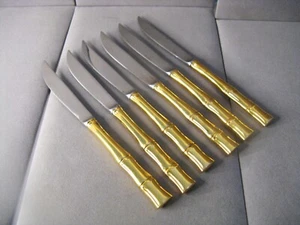 Goldfarbene Bambus Stil Griff Silberbesteck Steak Abendessen Messer (6er Set) - Bild 1 von 3