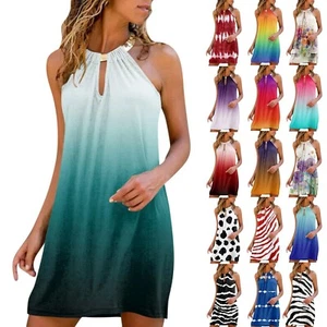 Women Casual Summer Gradient/Striped Sleeveless Dress Beach Short Mini Sundress - Picture 1 of 67