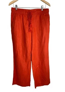 Ann Taylor Loft Orange 100% Linen Wide Leg Cropped Pants Drawstring Women’s 6P - Picture 1 of 8