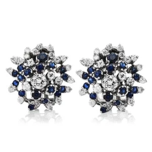 1.35ct Natural Round Diamond Sapphire 14k Solid White Gold Wedding Stud Earring - Picture 1 of 6