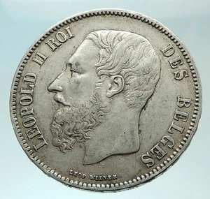 1869 BELGIUM with King LEOPOLD II and LION Genuine Silver 5 Francs Coin i75943 - Picture 1 of 3