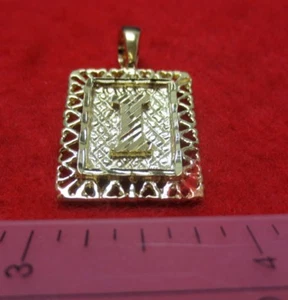 14KT GOLD EP 1 3/8 INCH FRAMED LETTER "I" LARGE SQUARE DIAMOND CUT INITIAL CHARM - Picture 1 of 1