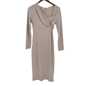 ASTR Nude Beige Twist Front Wide Ribbed Midi Dress Size Large - Picture 1 of 8