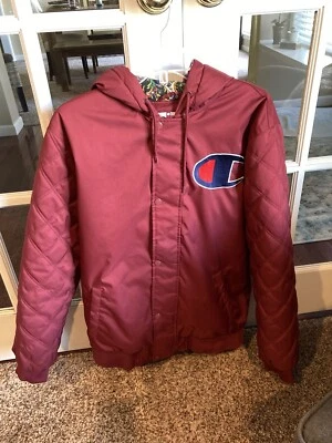 Champion Supreme Jacket Hoodie Snap Zipper Large Maroon Cardinal Red - Image 1 of 4