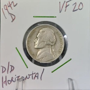 1942 D/D Horizontal F+Jefferson Nickel - Nice - Picture 1 of 4