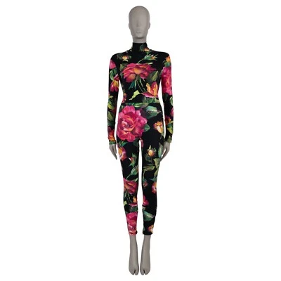 71531 Auténtico DOLCE & GABBANA Negro y Rosa 2022 FLORAL Catsuit Mono S Foto 1 de 4