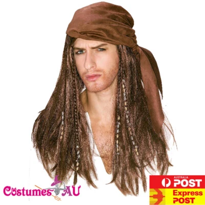 Pañuelo pirata para hombre bufanda con peluca rastas cuentas de pelo pelucas caribeñas Jack Sparrow Foto 1 de 4