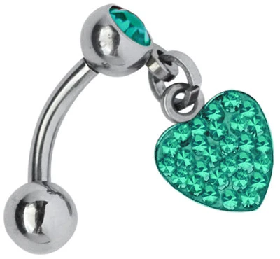 Ombelico Intimo Banana Sfere Cristallo E Pendaglio a Cuore con Molti Pietre - Immagine 1 di 3