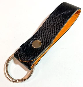 Leather Key ring / Key fob Saffiano Black Leather Orange lining designer - Picture 1 of 6