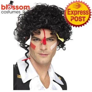 W966 Mens New Romantic 80s Adam Ant Boy George Costume Wig Hair Black Rock Star - Picture 1 of 2