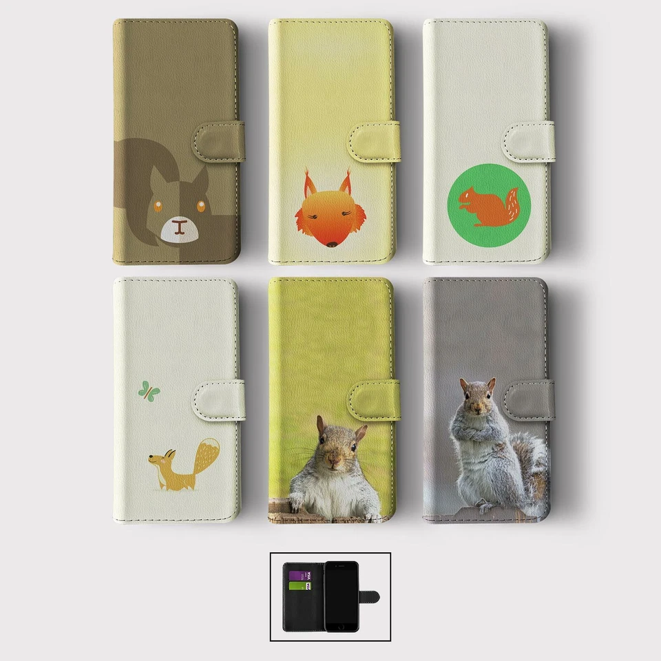 CASE FOR IPHONE 16 16E 15 14 12 12 SE PRO WALLET FLIP PHONE COVER SQUIRREL CUTE - Image 1 of 1