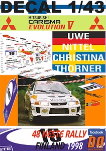DECAL 1/43 MITSUBISHI CARISMA GT EVO V UWE NITTEL R.FINLAND 1998 DnF (04) - Picture 1 of 1